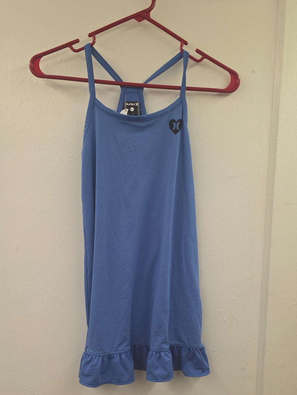 Hurley Girls Swim Cover Up Dress Blue Ruffle Hem Racerback Size S 7-8